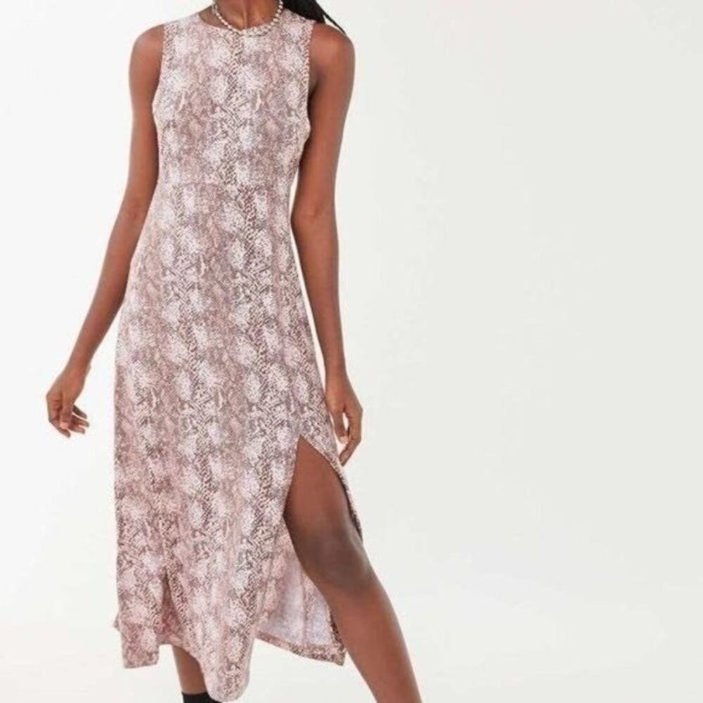 Urban Outfitters Tan Snakeskin Print Sleeveless Front Slit Boho Midi Dress M